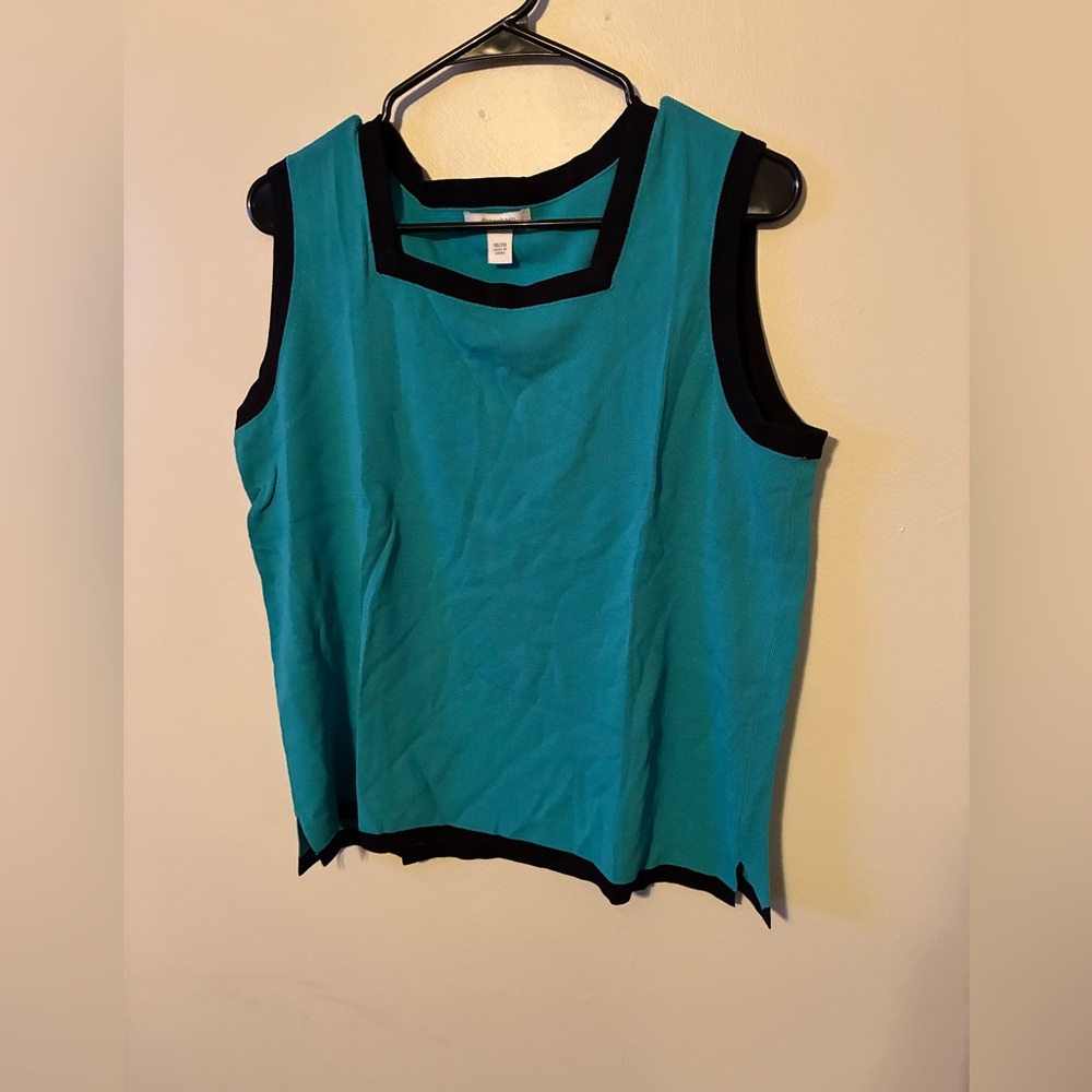 Dressbarn Teal Sleeveless Blouse with Black Trim – Size 18/20